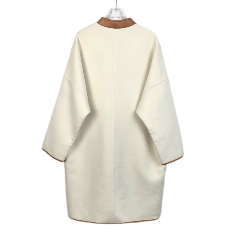 Hermes White Cashmere Coat with Buttons