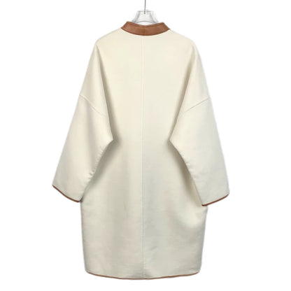 Hermes White Cashmere Coat with Buttons