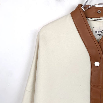 Hermes White Cashmere Coat with Buttons