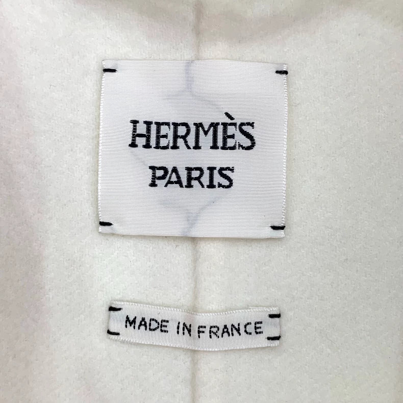 Hermes White Cashmere Coat with Buttons