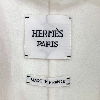 Hermes White Cashmere Coat with Buttons