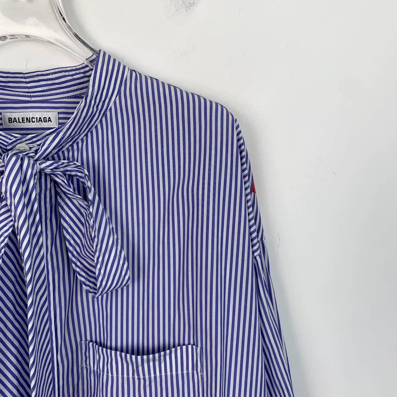 Balenciaga Blue Striped Cotton Long Sleeve Shirt