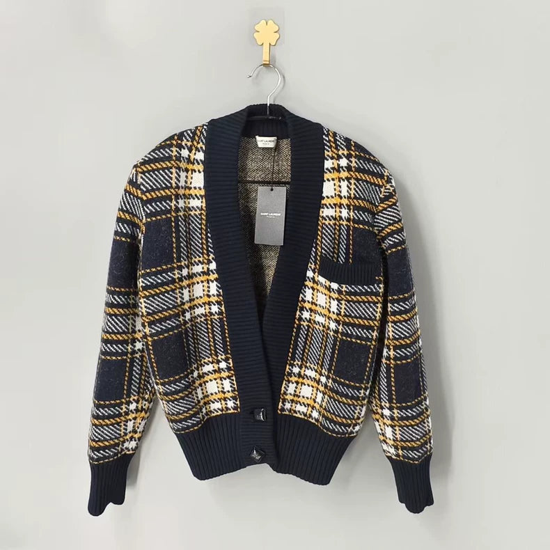 Saint Laurent Plaid Knit Cardigan-yf