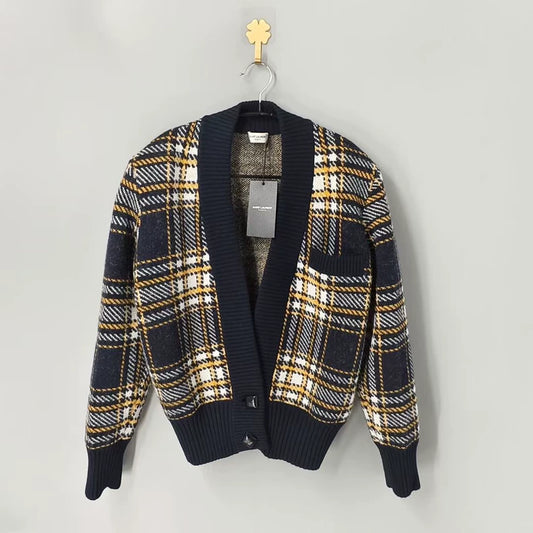Saint Laurent Plaid Knit Cardigan-yf