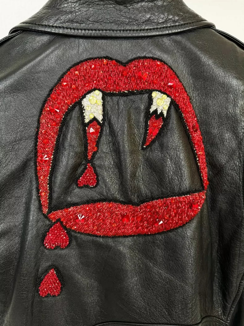Saint Laurent Leather Jacket with Red Detail