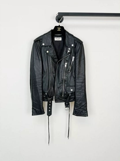 Saint Laurent Leather Jacket with Red Detail