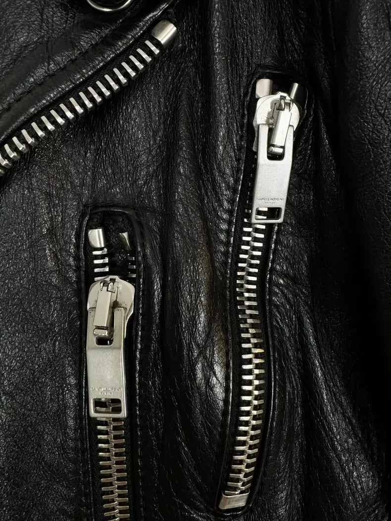 Saint Laurent Leather Jacket with Red Detail