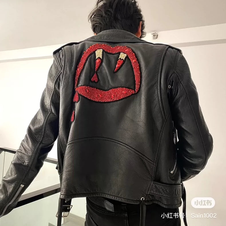 Saint Laurent Leather Jacket with Red Detail