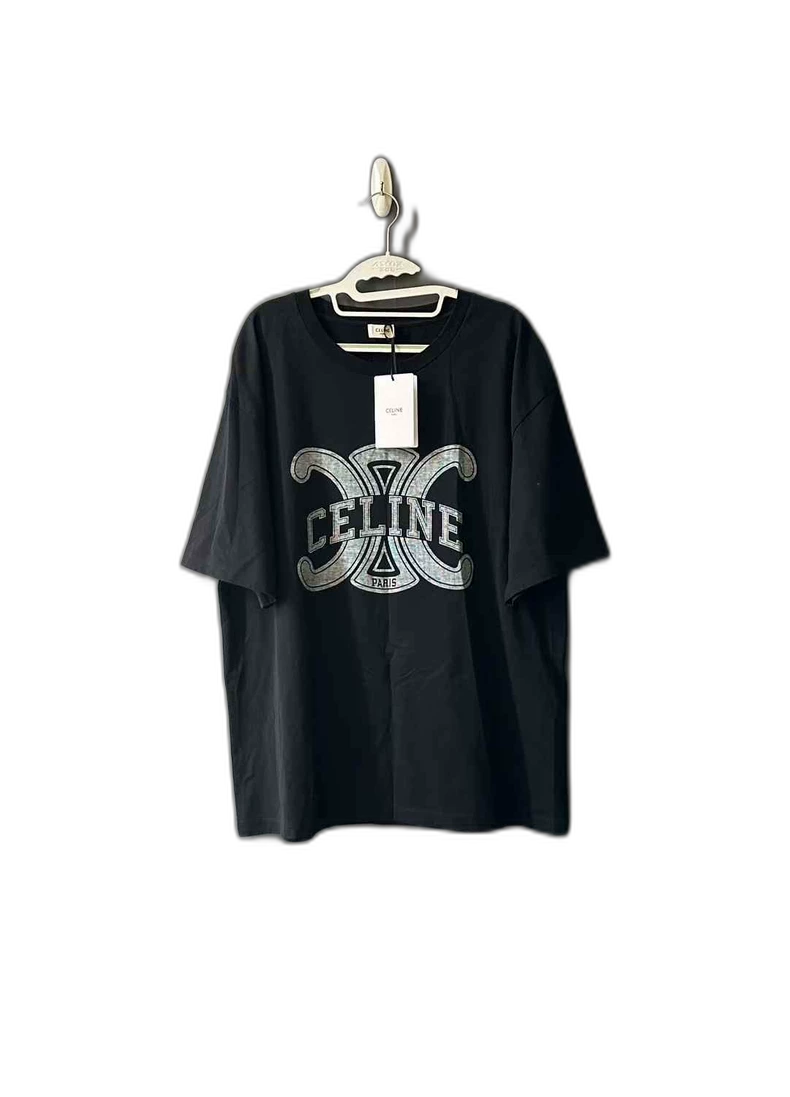 Celine Black Logo Short Sleeve Shirt