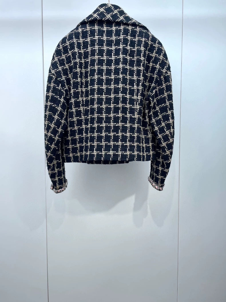 Chanel Checkered Chain Trim Blazer