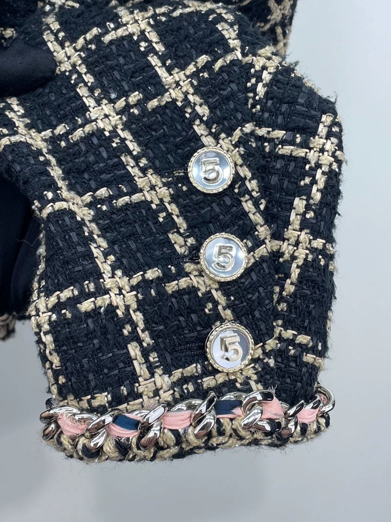 Chanel Checkered Chain Trim Blazer
