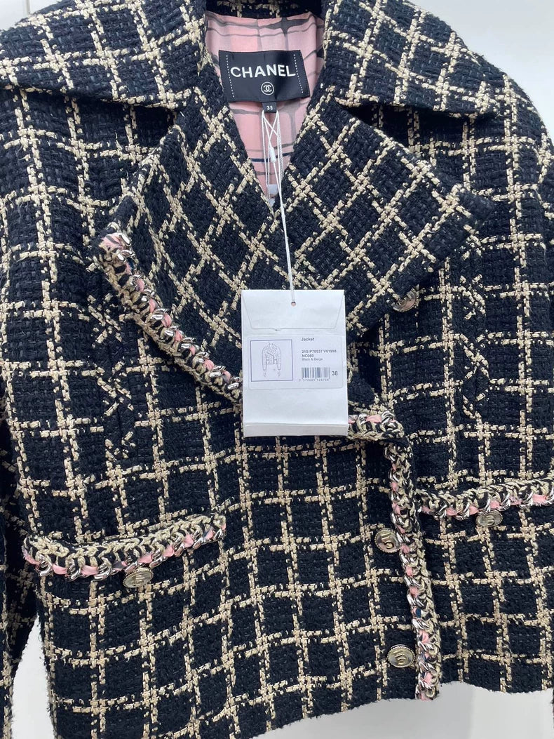 Chanel Checkered Chain Trim Blazer