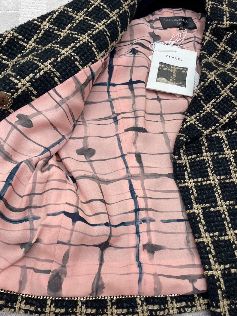 Chanel Checkered Chain Trim Blazer