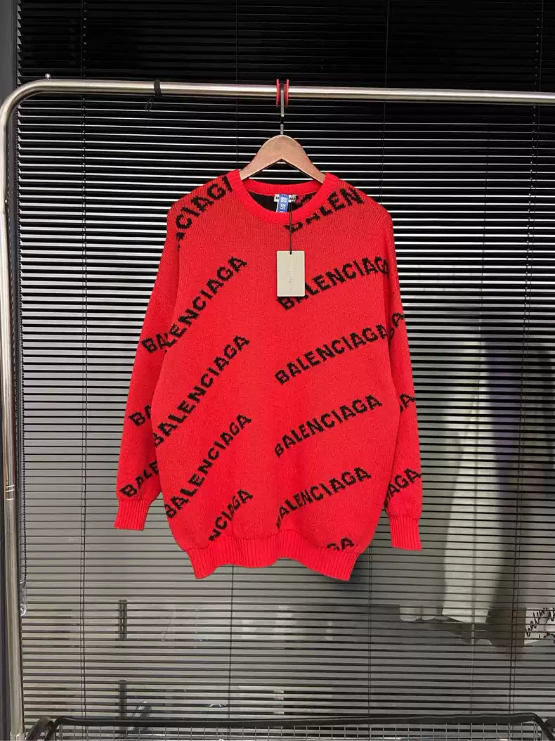 Balenciaga full logo letter diagonal barrage red sweater