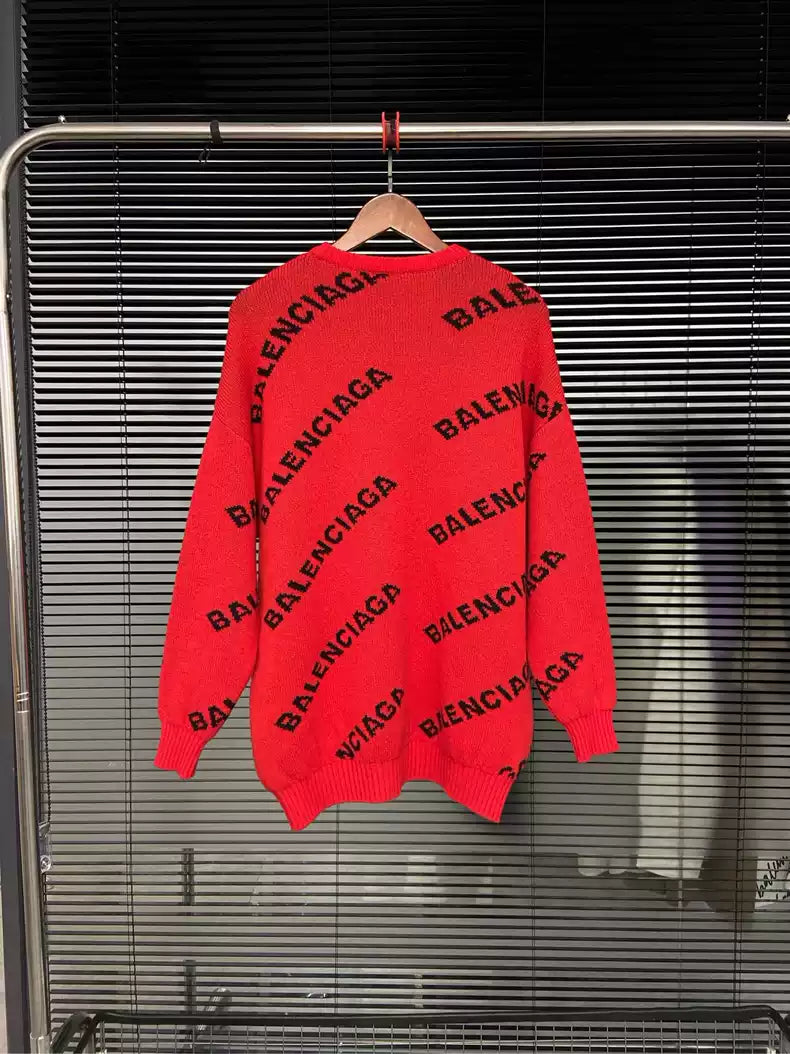 Balenciaga full logo letter diagonal barrage red sweater