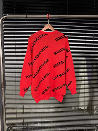 Balenciaga full logo letter diagonal barrage red sweater