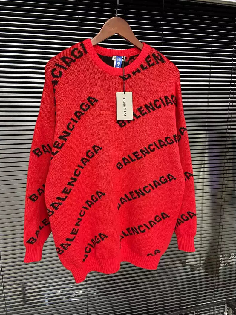 Balenciaga full logo letter diagonal barrage red sweater