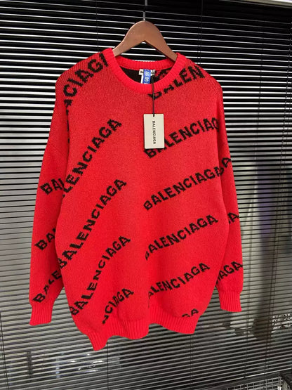 Balenciaga full logo letter diagonal barrage red sweater