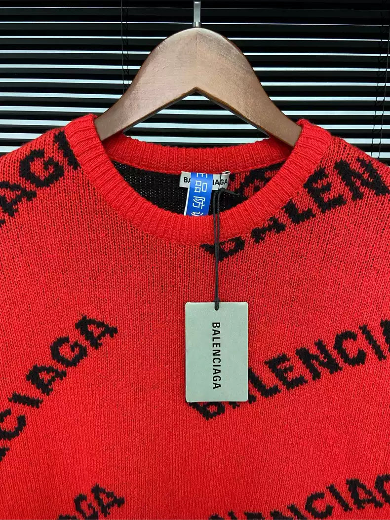 Balenciaga full logo letter diagonal barrage red sweater