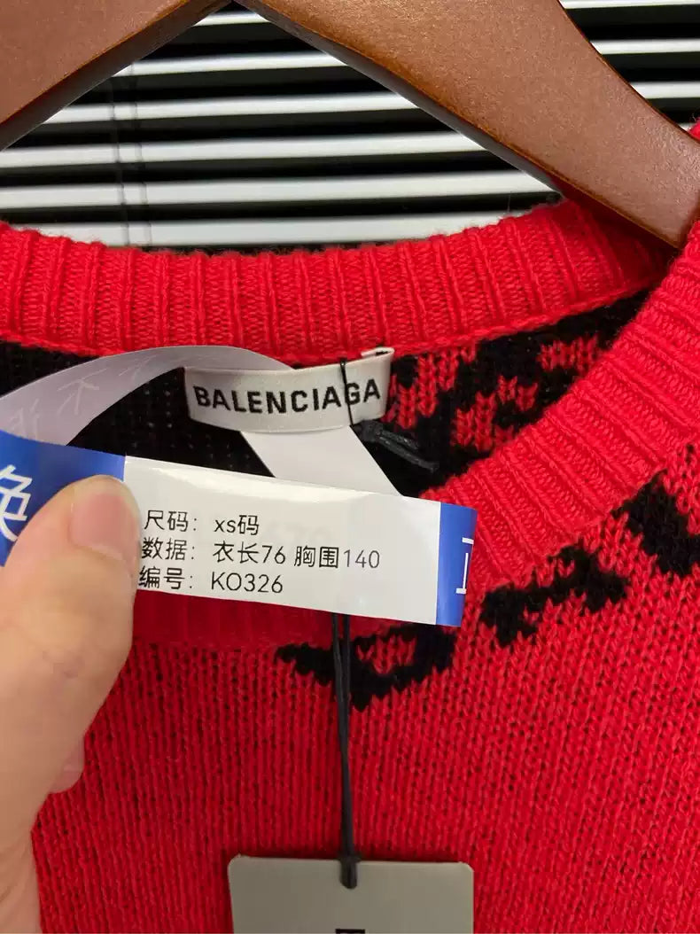 Balenciaga full logo letter diagonal barrage red sweater