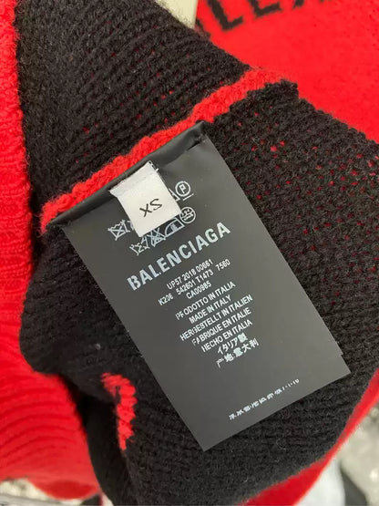 Balenciaga full logo letter diagonal barrage red sweater