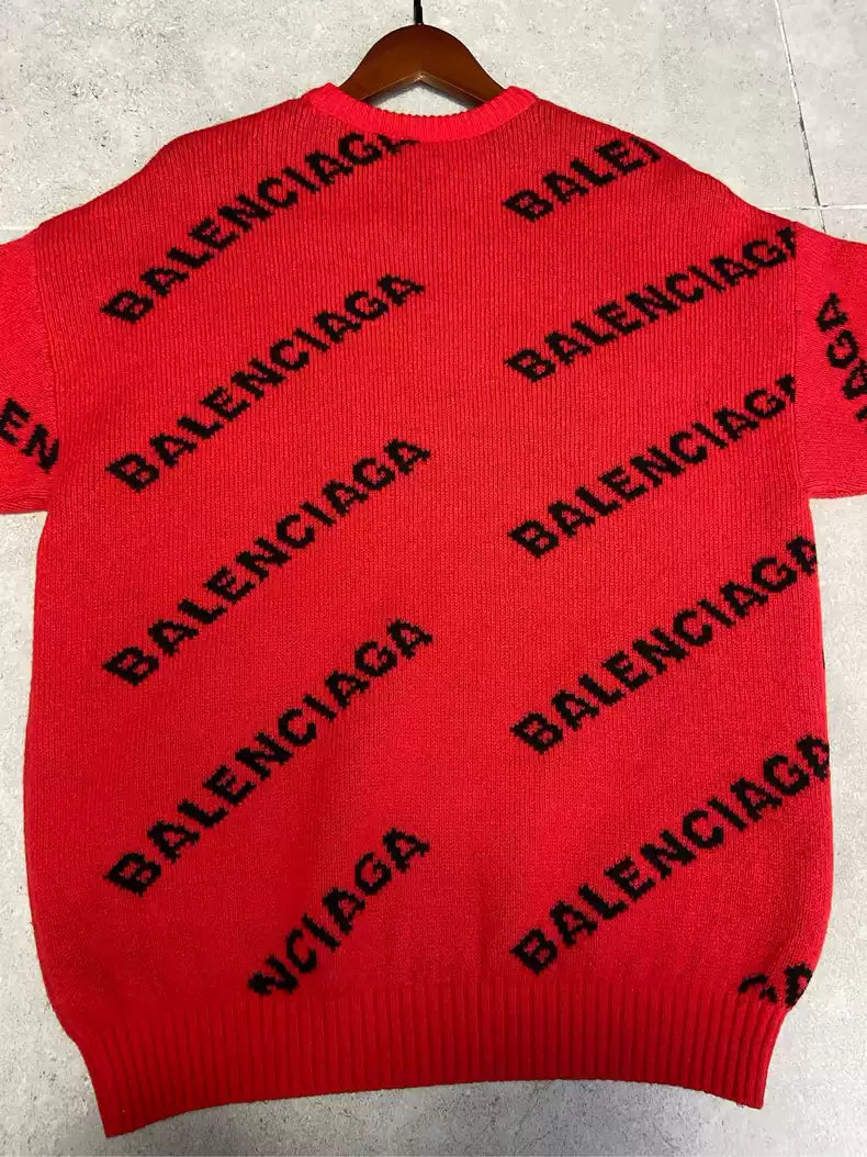 Balenciaga full logo letter diagonal barrage red sweater