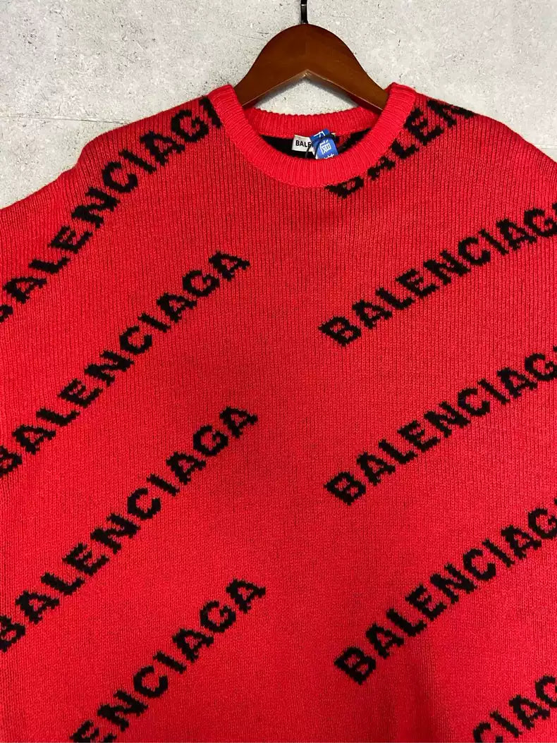 Balenciaga full logo letter diagonal barrage red sweater