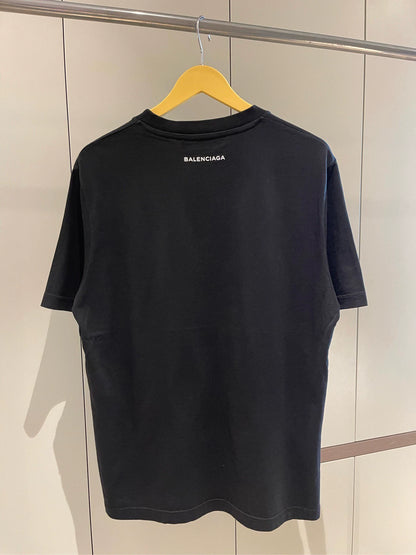 Balenciaga Black Paris Night Print Round Neck Short Sleeve