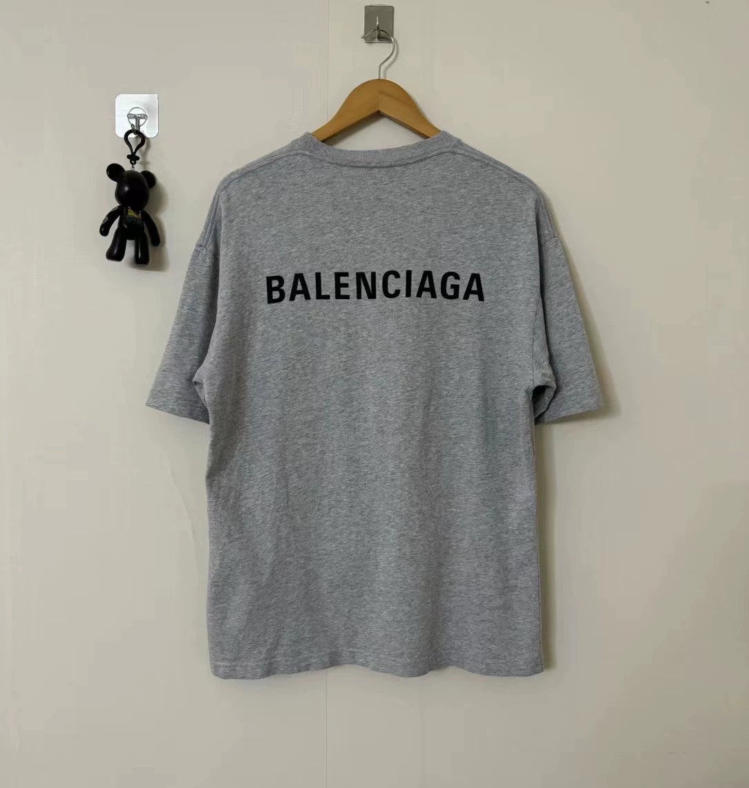 Balenciaga gray front and back logo short sleeved shirt