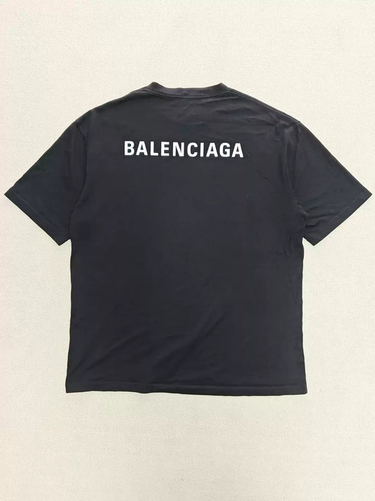 Balenciaga front and back logo washed black short sleeved T-shirt