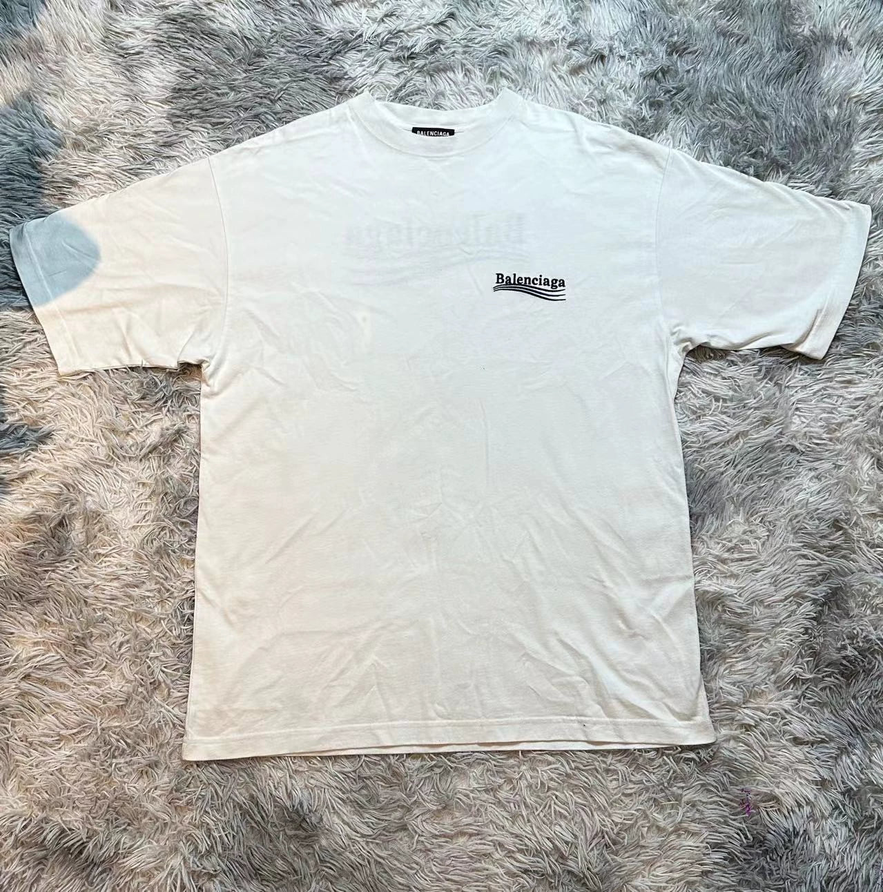 Balenciaga White Cola Wave Embroidered Logo Short Sleeve