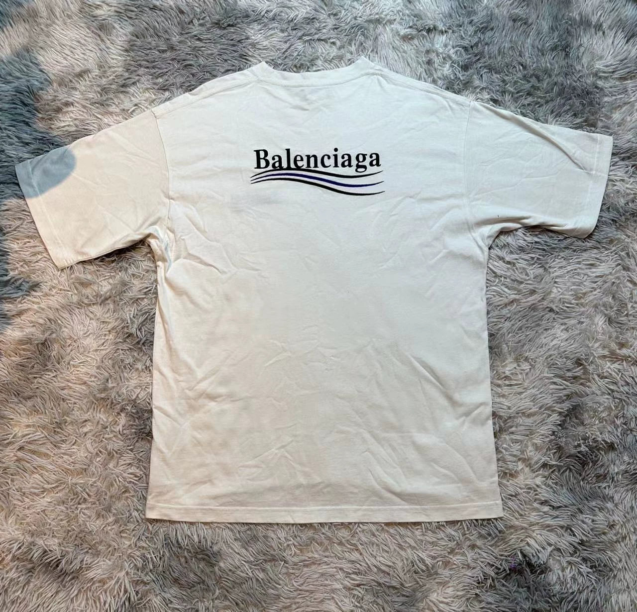 Balenciaga White Cola Wave Embroidered Logo Short Sleeve