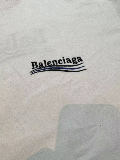 Balenciaga White Cola Wave Embroidered Logo Short Sleeve