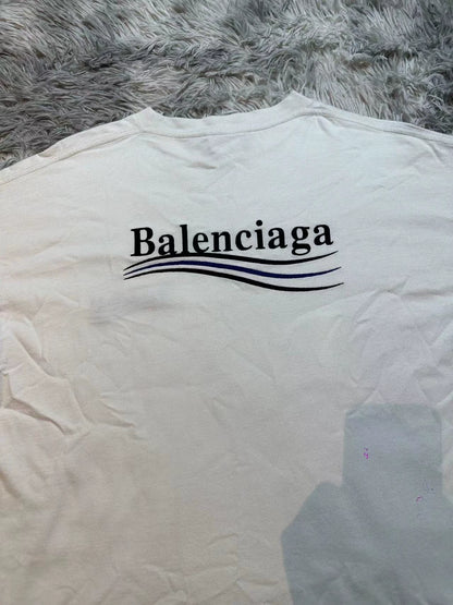 Balenciaga White Cola Wave Embroidered Logo Short Sleeve