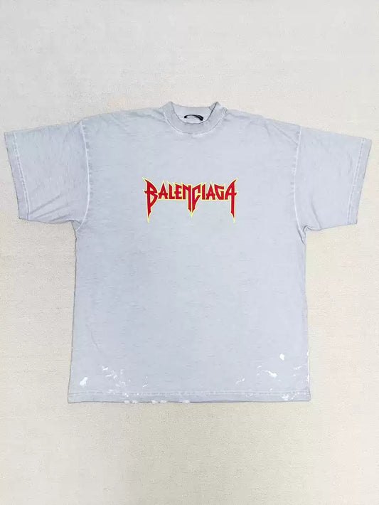 Balenciaga 22SS Lightning Flame Destruction Speckled Ink Short sleeved T-shirt