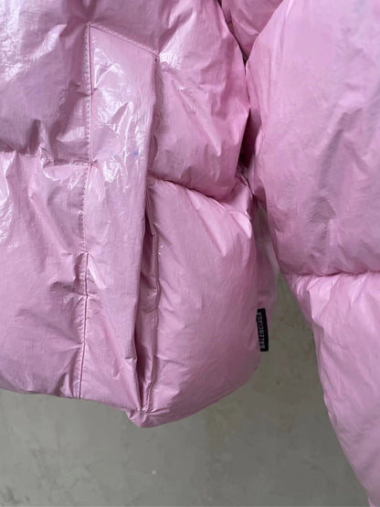 Balenciaga pink glossy stand up collar down jacket