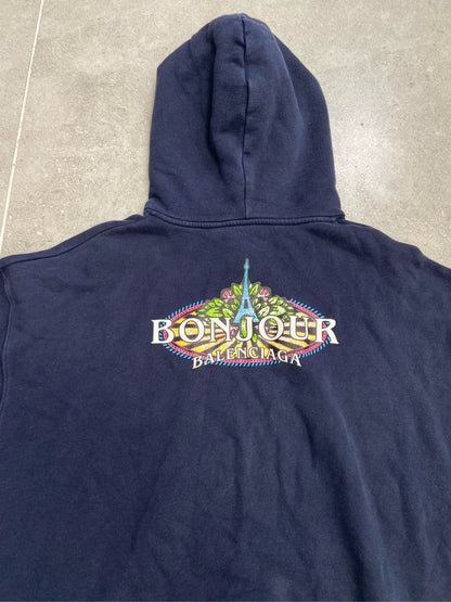 Balenciaga hoodie sweatshirt in navy blue Iron Tower French Alphabet Logo