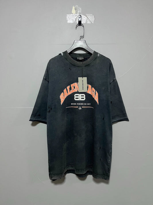 Balenciaga old damage with double B scissors logo and short sleeves