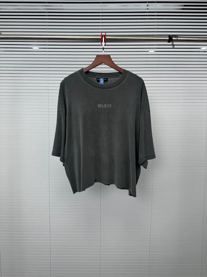 Balenciaga slogan letter washed grey short sleeved shirt