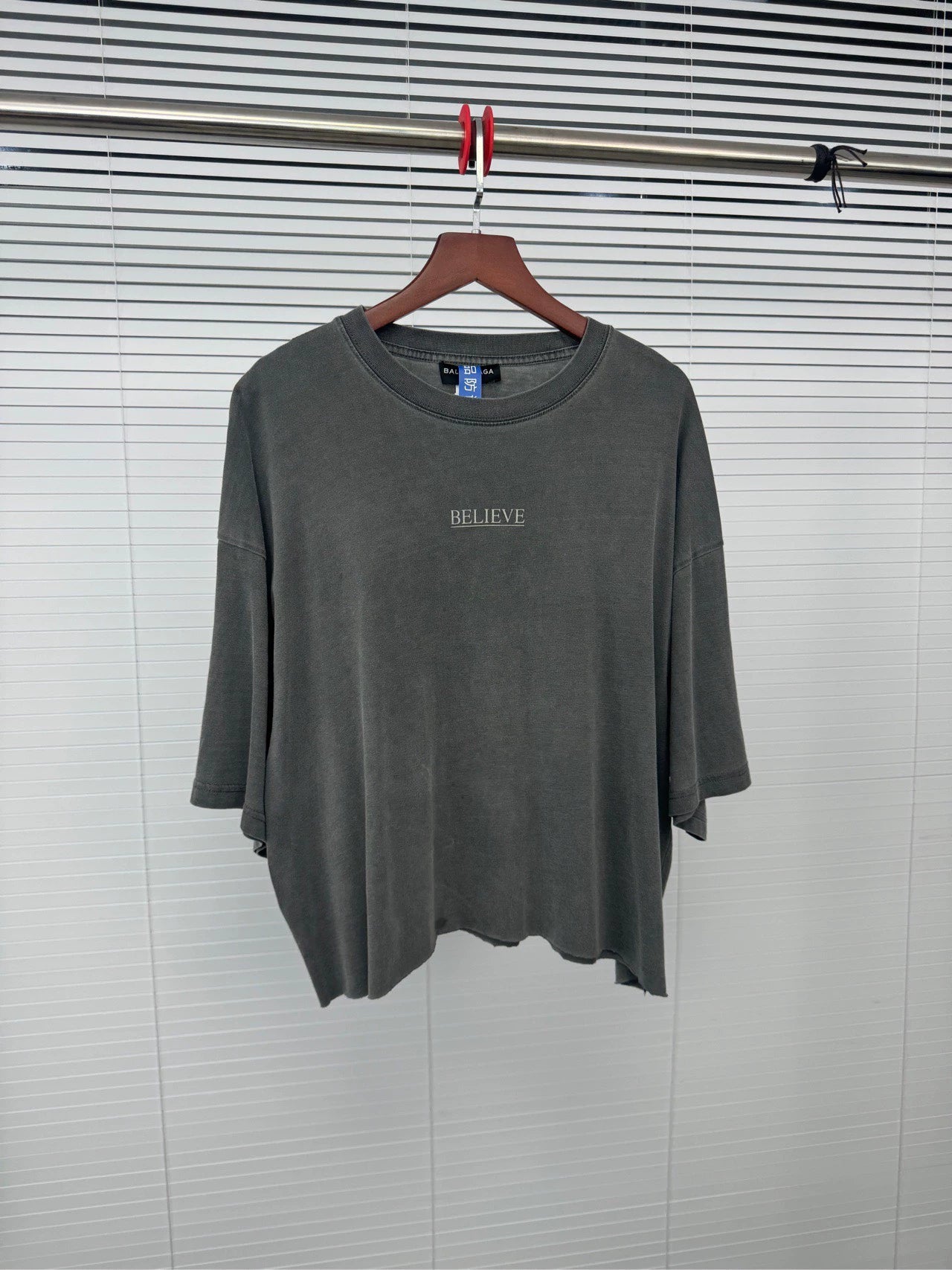 Balenciaga slogan letter washed grey short sleeved shirt