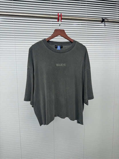 Balenciaga slogan letter washed grey short sleeved shirt