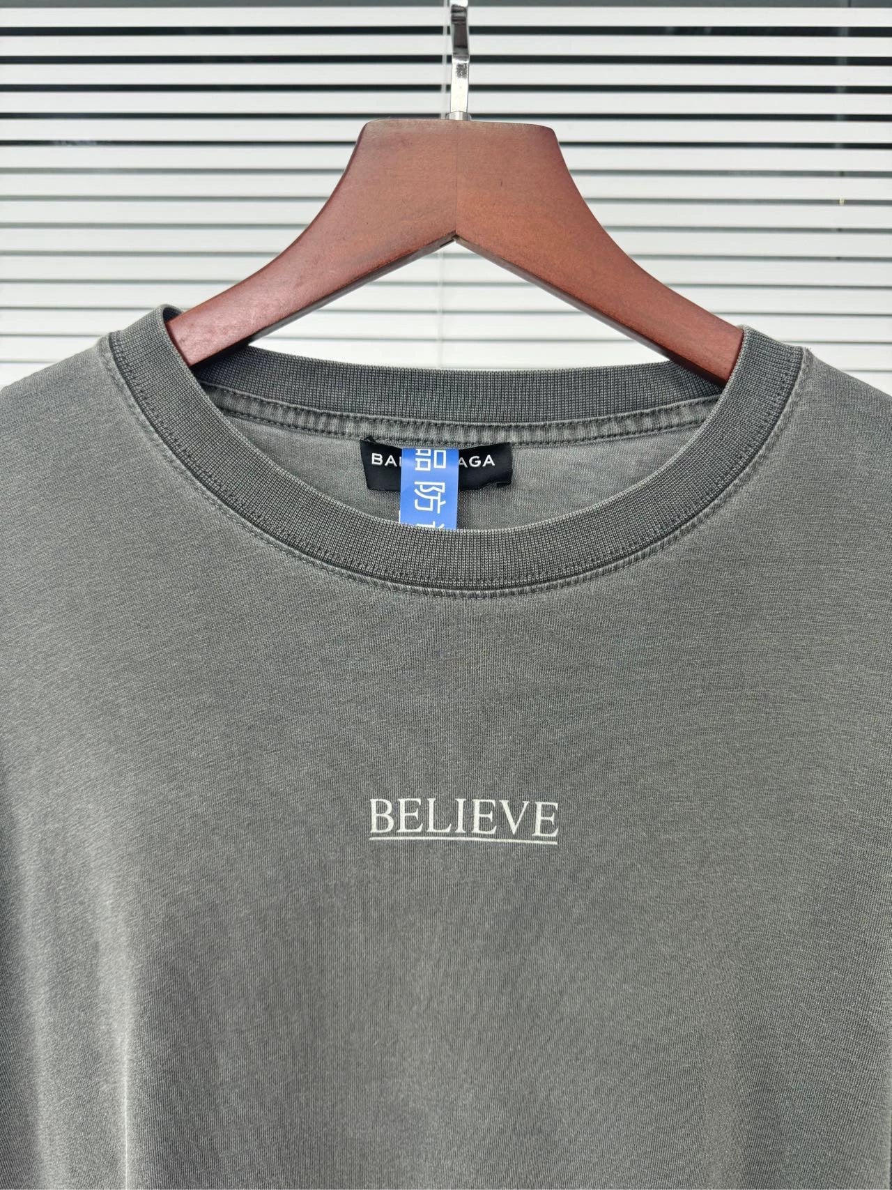 Balenciaga slogan letter washed grey short sleeved shirt