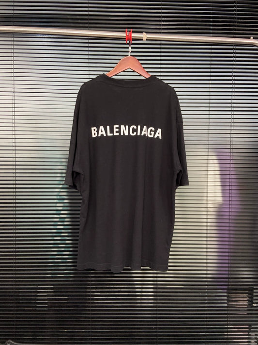 Balenciaga front and back logo letters black short sleeved shirt