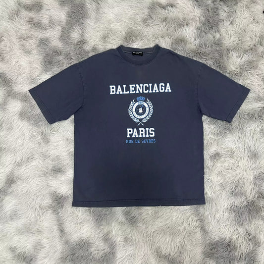 Balenciaga wrinkled washed crown wheat ear print short sleeved shirt