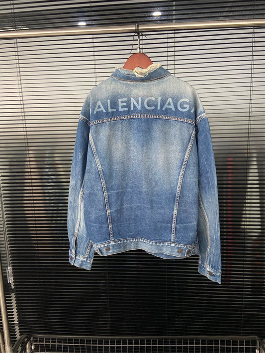 Balenciaga logo hot stamping pattern on the back of denim jacket