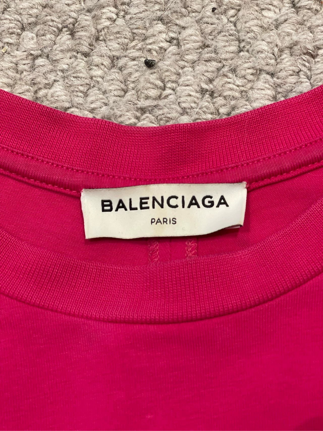 Balenciaga dragon fruit color small logo print loose round neck short sleeved shirt