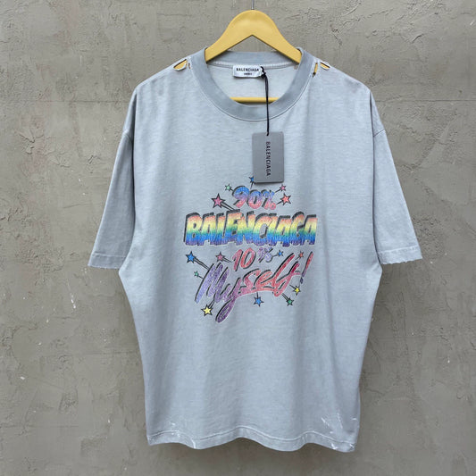 Balenciaga Light Grey Color Graffiti Logo Short Sleeve T-shirt