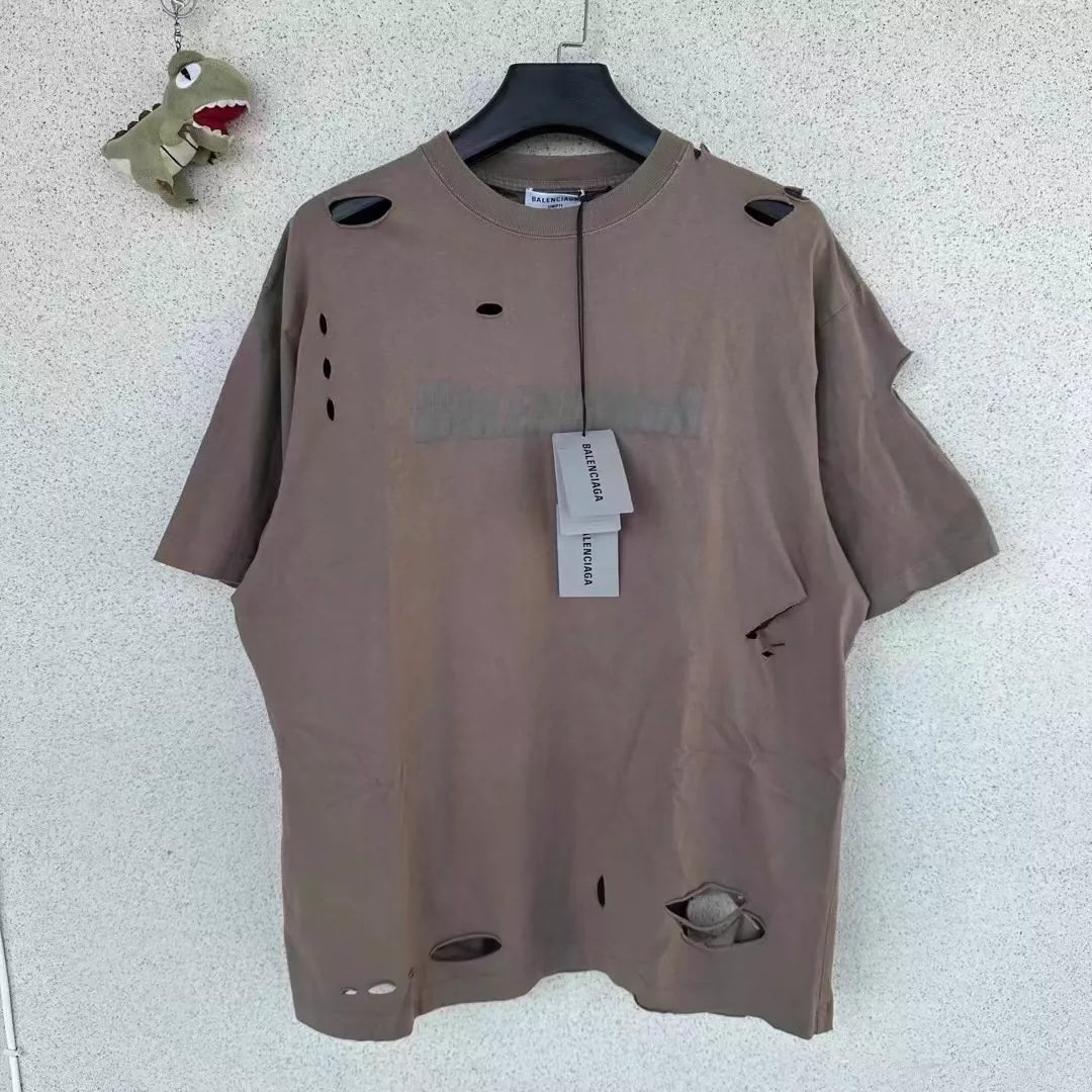 Balenciaga big hole short sleeved shirt