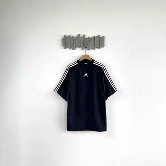 Balenciaga X Adidas Joint Logo Printed Striped Edge Color Matching Round Neck Short-sleeved T-shirt