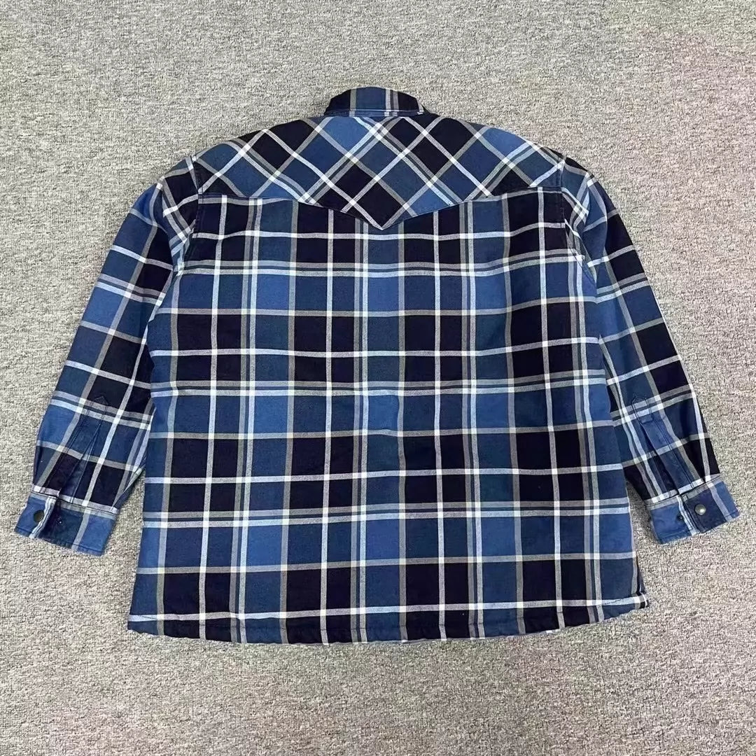 Balenciaga silhouette lamb wool blue checkered jacket